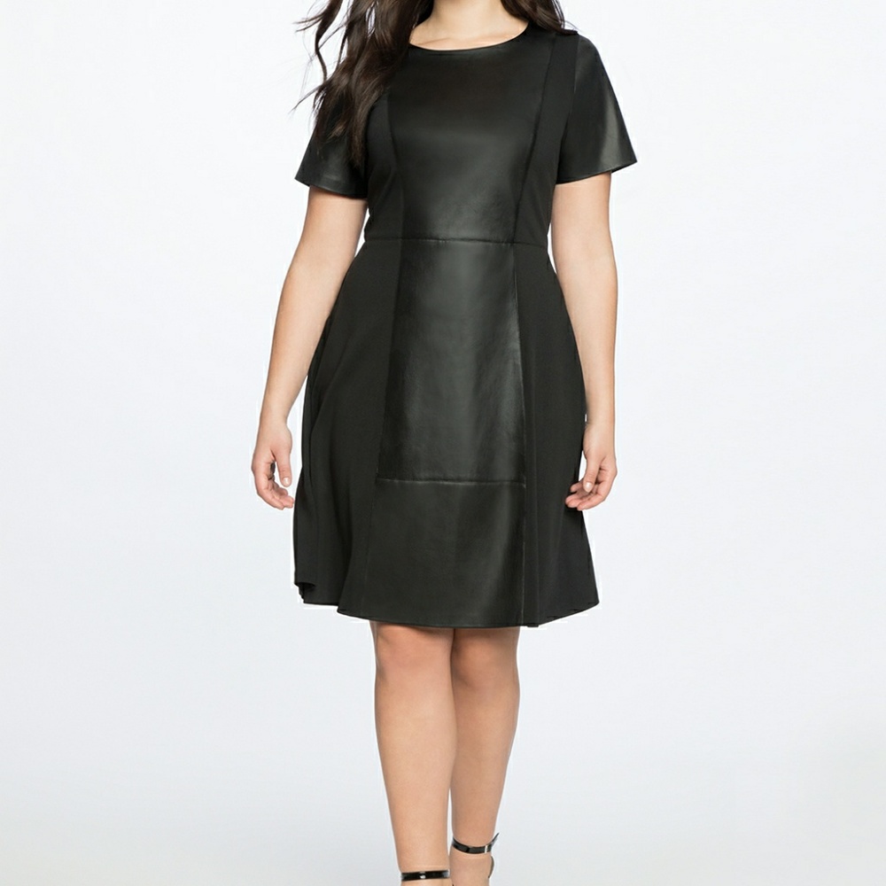 Eloquii Faux Leather and Ponte Mix Dress